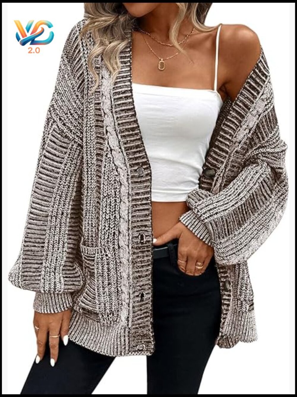 Oversized Cable Knit Cardigan with Pockets Long Sleeve